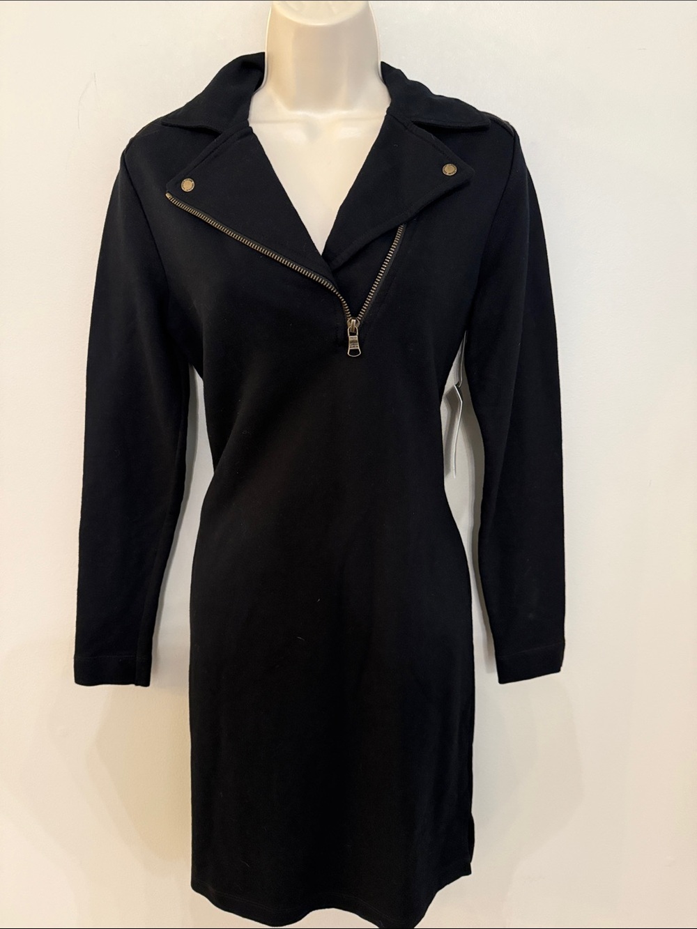 Lauren Ralph Lauren Black Midi Dress with Asymmetrical Zip